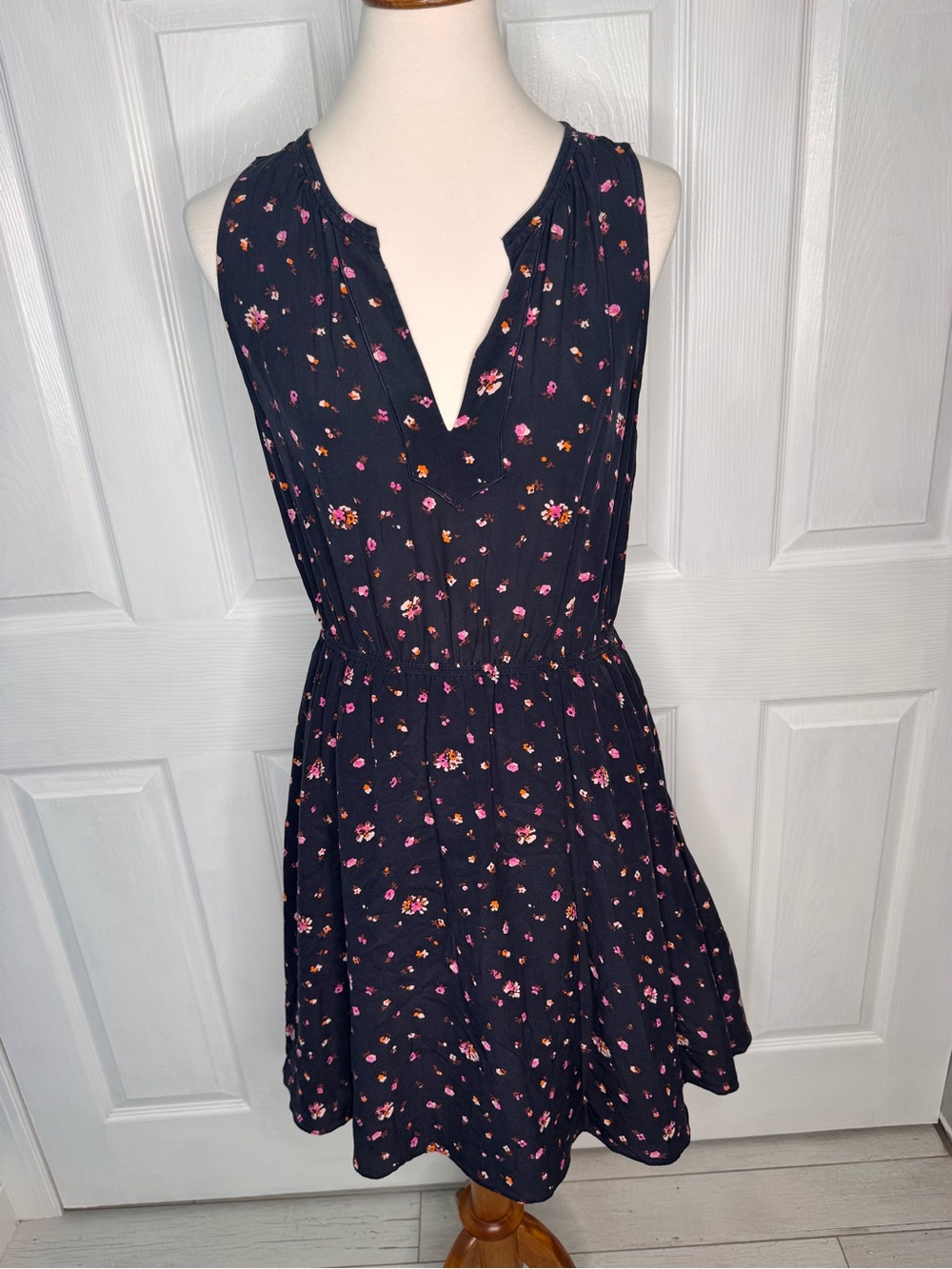 Rebecca Taylor Dress Womens 10 Navy Floral Sleeveless 100% Silk Cottage Core